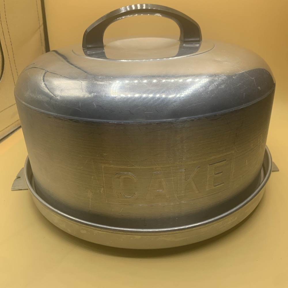 Vintage  Kromex Aluminum CAKE On The Front Base And Lid With Black Handle